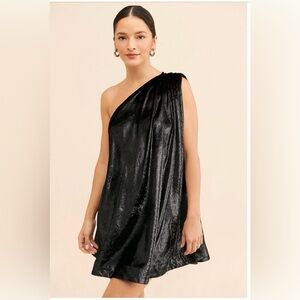 Anthropologie Let me be One-Shoulder lurex velvet Dress